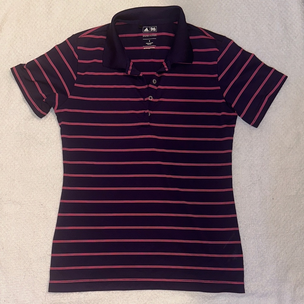Adidas Women's Button Down Shirt - Black and Pink Stripes - Picture 1 of 4